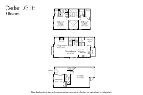 Floor plan for 3 beds, 3 baths, 1649 sqft
